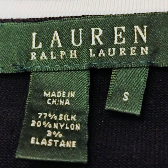 Ralph Lauren Sweater Cardigan Silk V Neck Navy Ivory Preppy Office Nautical S - Picture 9 of 14